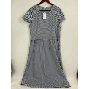 Women's XL Short Sleeved Casual Pullover Ladies Dress Blue White Striped NWT
